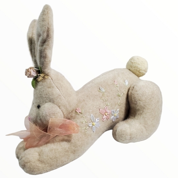 Mitchell Company TJ Collection Bunny rabbit laying down floral embroidery - Picture 7 of 13